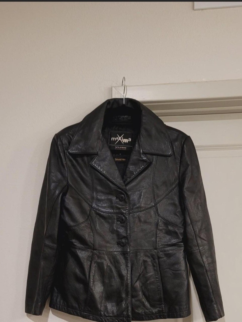 Vintage Maxima Wilson Black Women's Fitted Leather Button-Front Jacket